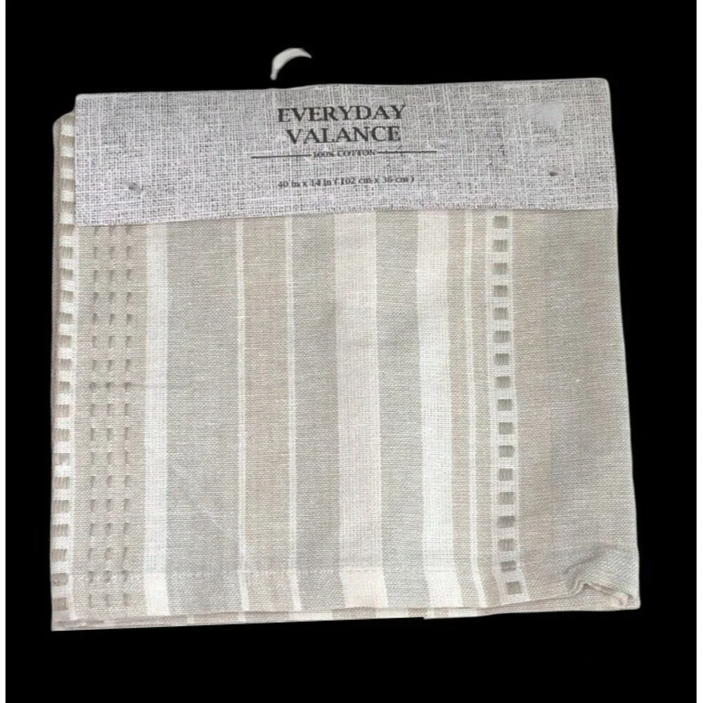 Summer Striped Valance Set Of 2 Beach Summer House Beige Taupe Ivory 40x14